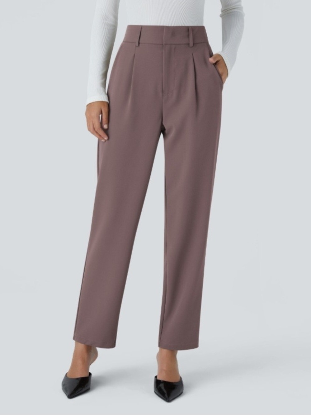 HALARA Tailored High-Rise Straight Trousers in Mauve